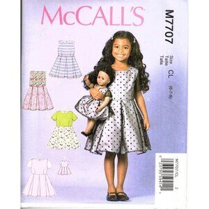 McCall's M7707 Girls 6 to 8 Dress and 18in Doll Dress Uncut Sewing Pattern New